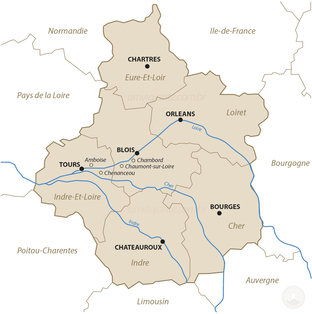 Mapa Vale do Loire, França