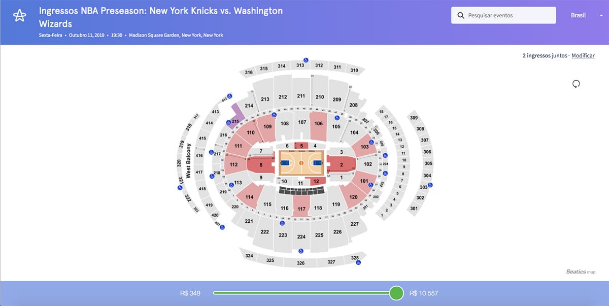 Ingresso da NBA: New York Knicks de Nova York -  Brasil